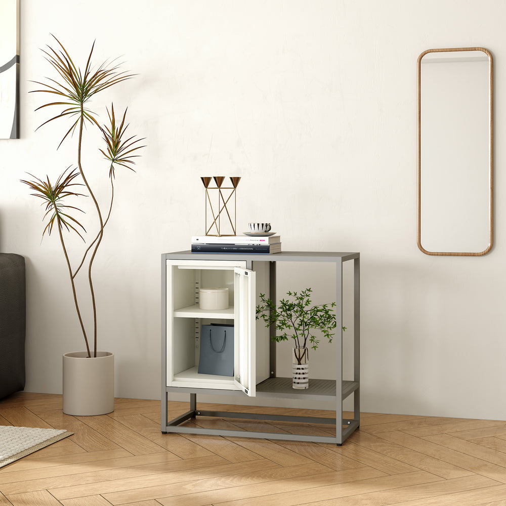 Sideboard Burlöv Stahl 70x72x35 cm Grau/Weiß [en.casa] - premiumXL