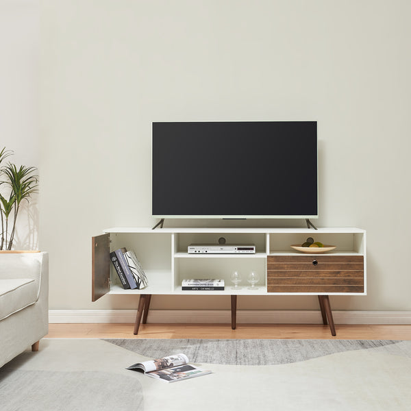 Fernsehschrank Vare 165x40x66 cm Weiß/Walnussoptik [en.casa]