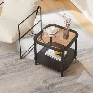 Beistelltisch Latama mit Glasplatte 51x51x45 cm Schwarz/Bronzeglas [en.casa]