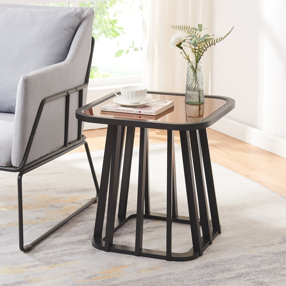 Beistelltisch Burgess 51x51x51 cm Schwarz/Walnussoptik [en.casa] - premiumXL