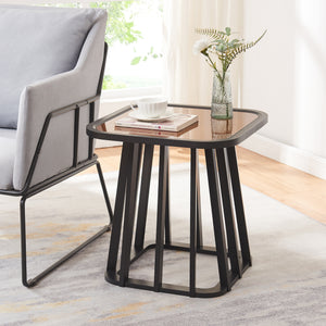 Beistelltisch Burgess 51x51x51 cm Schwarz/Walnussoptik [en.casa]
