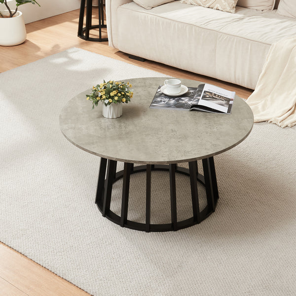 Couchtisch Buzzard Ø90x45 cm Schwarz/Betonoptik [en.casa]