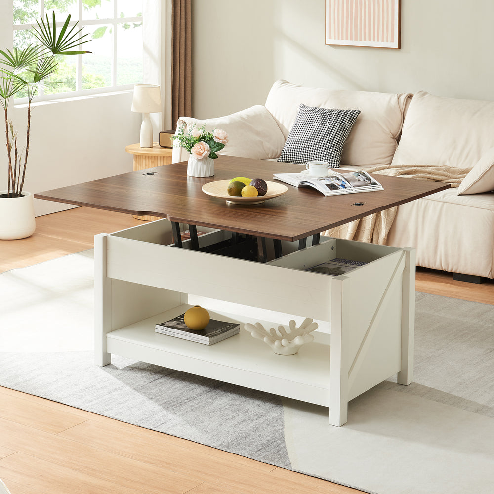 Couchtisch Kasama mit Hebeplatte und Stauraum 110x55x54 cm Walnussoptik/Weiß [en.casa] - premiumXL