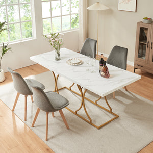 Esstisch Figa für 6 Personen Marmoroptik, weiß / Gold [en.casa]