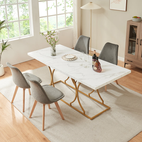 Esstisch Figa für 6 Personen Marmoroptik, weiß / Gold [en.casa]