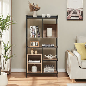 Standregal Belana 137x70x33 cm Schwarz/Eicheoptik [en.casa]