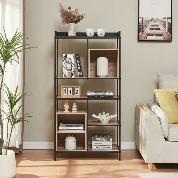 Standregal Belana 137x70x33 cm Schwarz/Eicheoptik [en.casa]