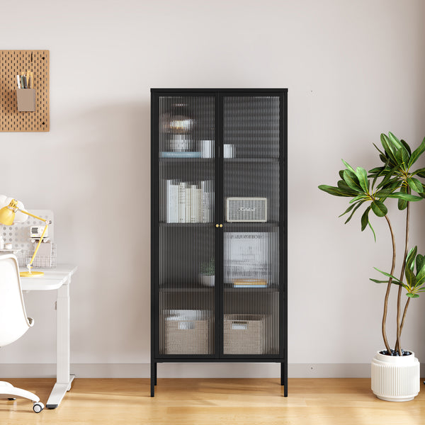 Vitrinenschrank Vinterhavn 180x80x35 cm Stahl Schwarz [en.casa]