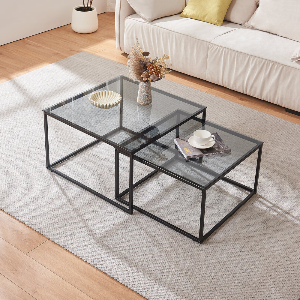 Couchtisch 2er Set Tromlaslo Rauchglas, grau [en.casa] - premiumXL