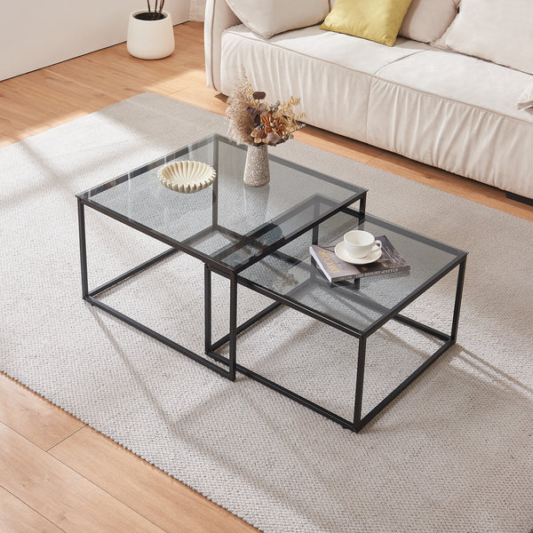 Couchtisch 2er Set Tromlaslo Rauchglas, grau [en.casa]