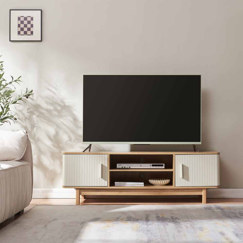 Fernsehschrank Ferrersp mit 2 Türen 140x40x45 cm Eicheoptik/Sandfarben [en.casa]