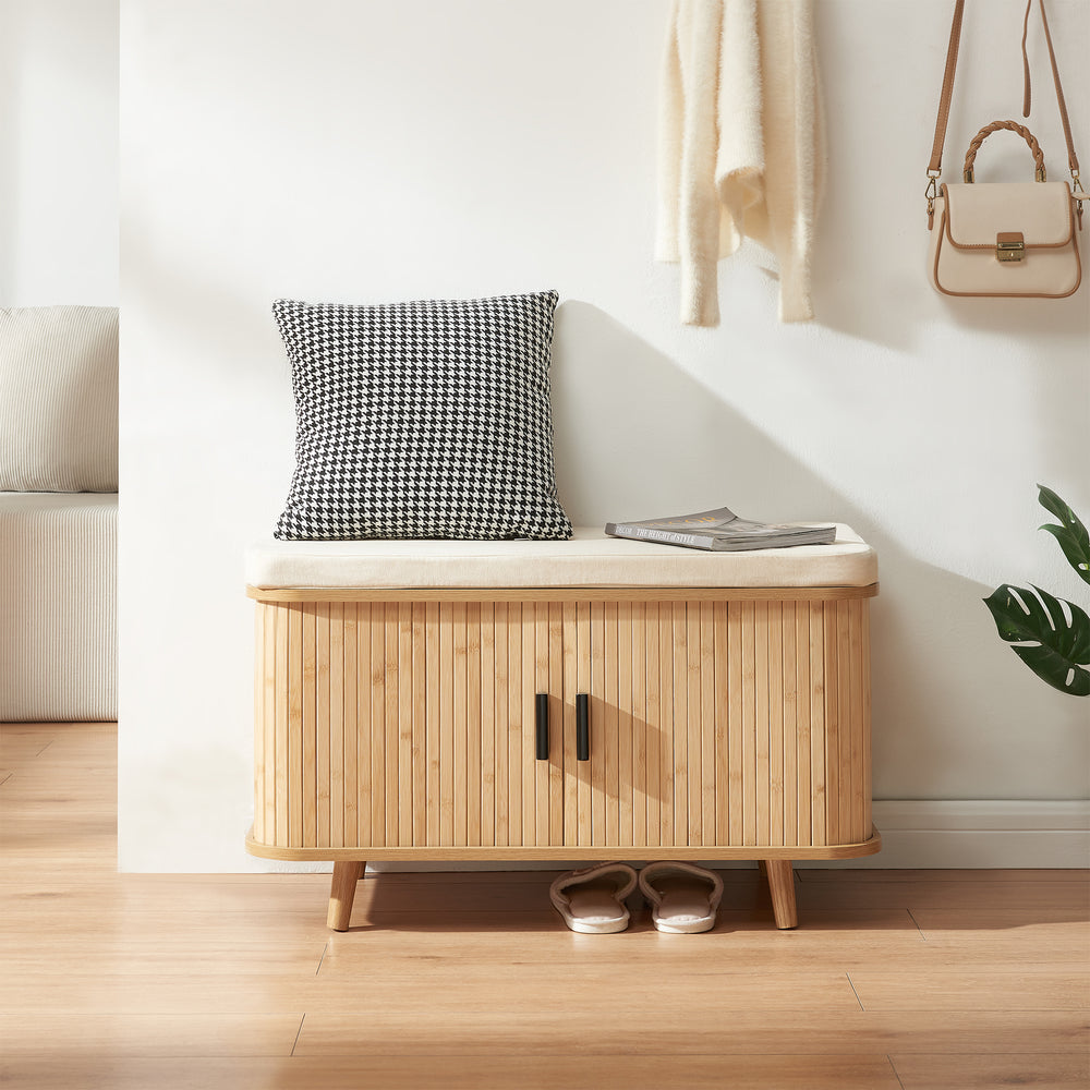 Schuhschrank mit Sitzkissen Tvedestrand 50x80x40 cm Bambus/Beige [en.casa]