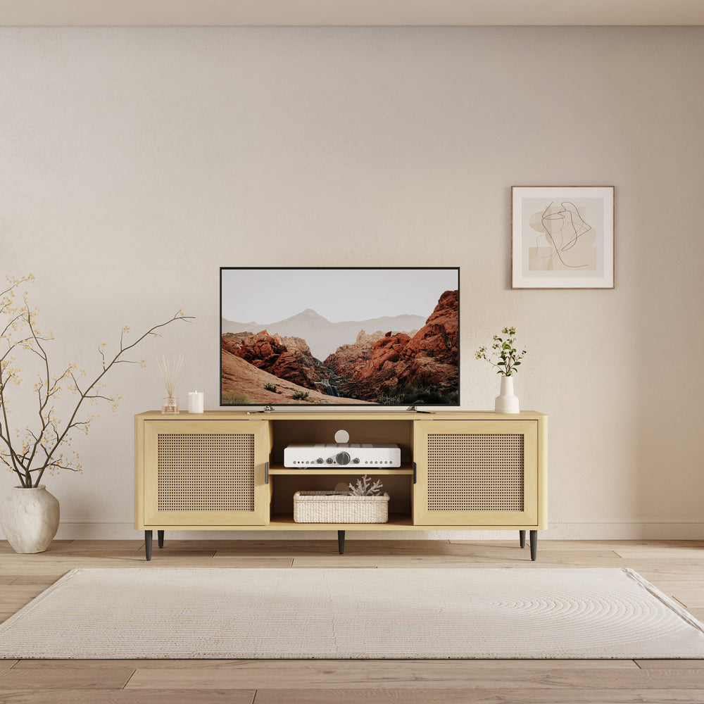 Fernsehschrank Lukhomso 152x40x54 cm Eicheoptik/Rattanoptik [en.casa]