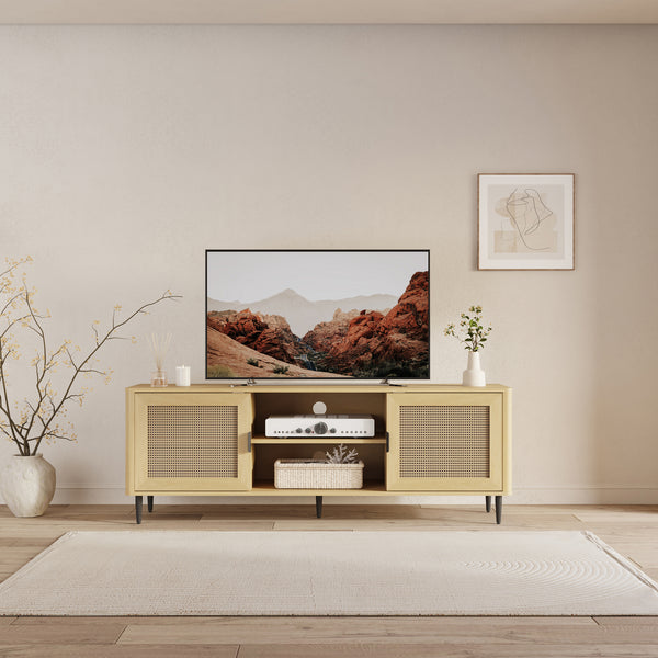 Fernsehschrank Lukhomso 152x40x54 cm Eicheoptik/Rattanoptik [en.casa]