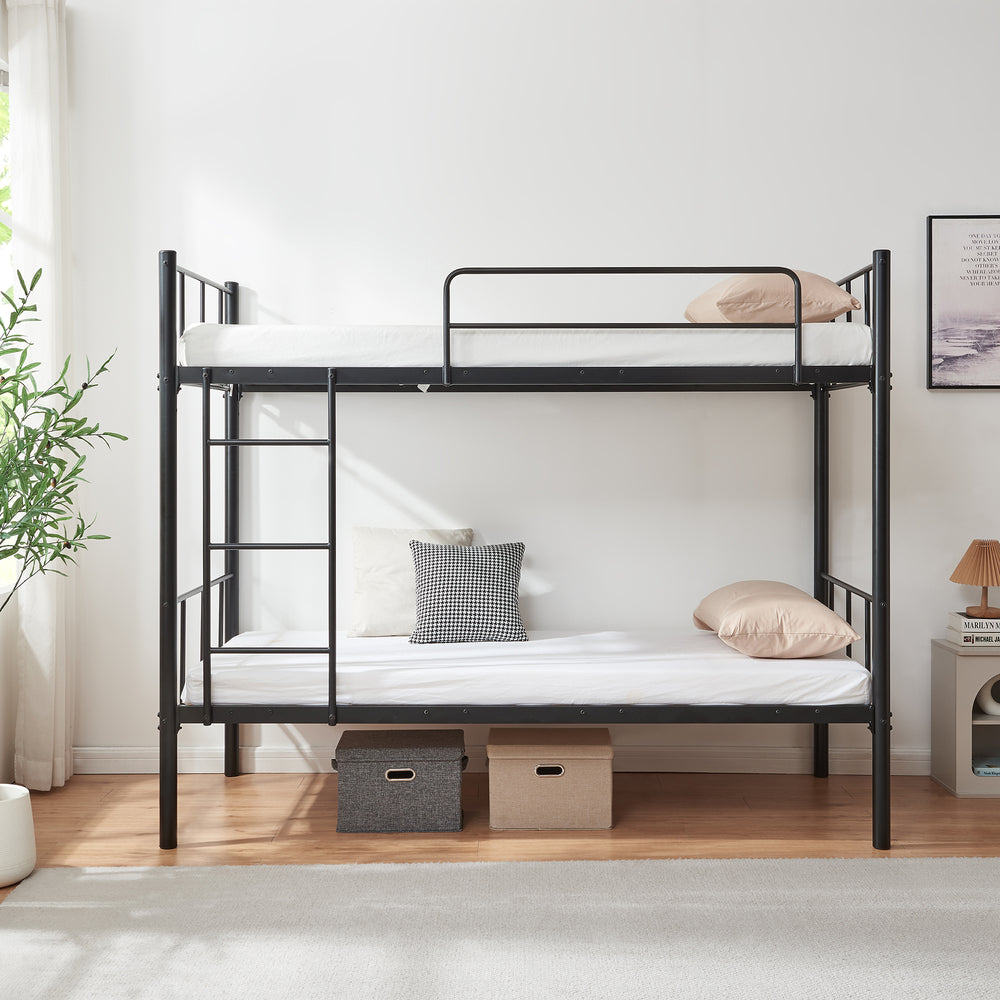Metall-Etagenbett Berimma mit 2 Matratzen 90x200 cm Schwarz [en.casa]