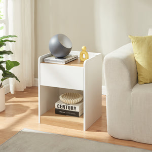 Nachttisch Kuorshare 55x42x37 cm Weiß/Eicheoptik [en.casa]