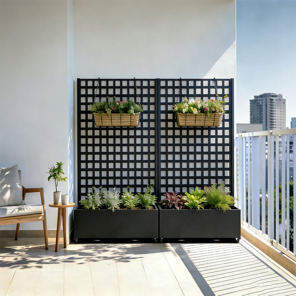 Trennwand Toma mit Blumenkasten Stahl 190x82x38 cm Schwarz [casa.pro]