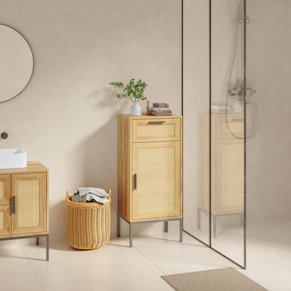 Badezimmerschrank Marhasa 92x40x30 cm Eicheoptik/Schwarz [en.casa]