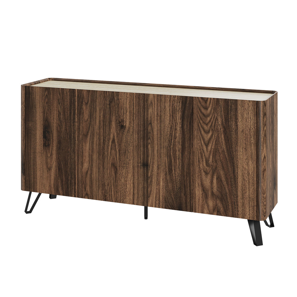 Sideboard Trorlon 160x40x83 cm Walnussoptik/Travertin [en.casa]