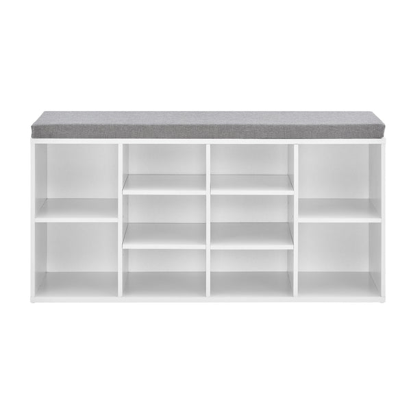 Schuhregal Ymir 103x30x48 cm 10 Ablageflächen Sitzbank Weiß/Grau en.casa