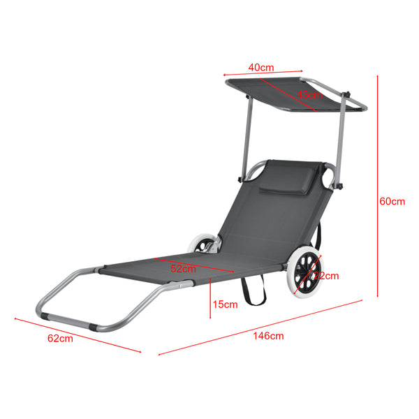 2er-Set Sonnenliege Falun mit Dach und Rollen Anthrazitgrau casa.pro