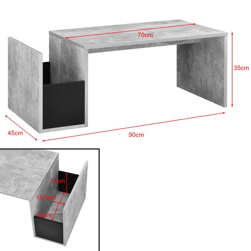 Maßskizze Couchtisch Bollnäs 90x45x35 cm mit Ablagefach versch. Farben en.casa
