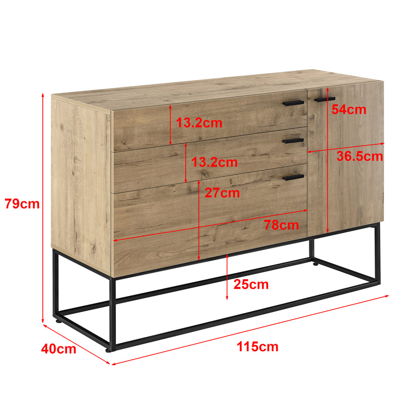 Maßskizze Sideboard Hylte 115x40x79cm Eicheoptik en.casa