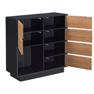 Beistellschrank Krokom 88x80x30 cm Schwarz/Dunkler Holzton en.casa