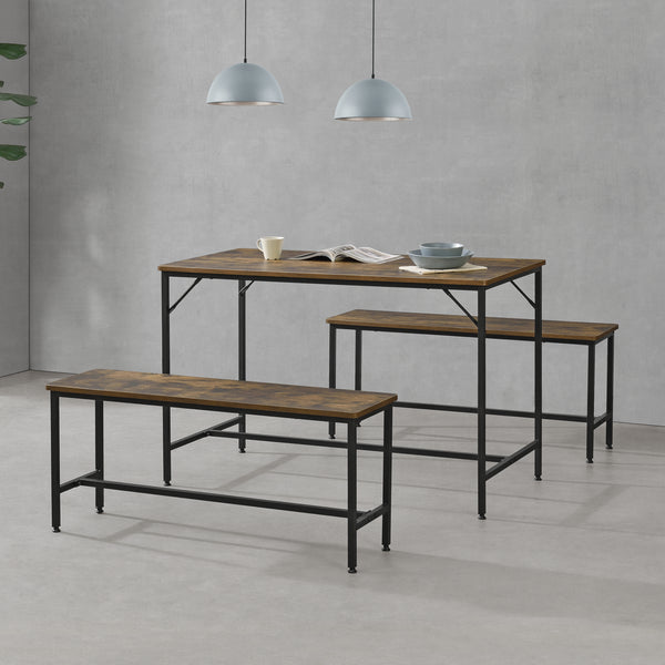 Esstisch- und Bank Set Pajala Schwarz/Dunkler Holzton en.casa