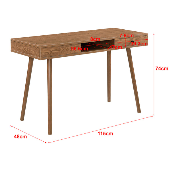 Schreibtisch Habo mit Ablage und Schublade 115x48x74cm Dunkler Holzton en.casa