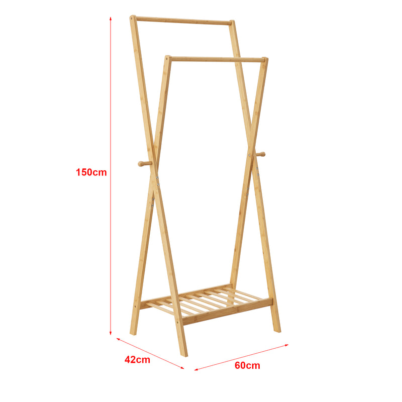 Maßskizze Garderobenständer Keitele 150 x 60 x 42 cm Bambus Natur [en.casa]