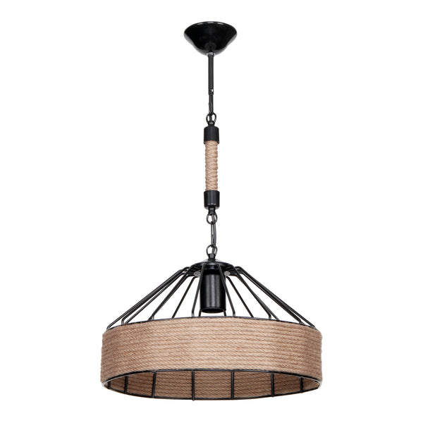 Hängeleuchte Bridgford E27 Metall Juteseil Schwarz/Jutefarben [lux.pro]