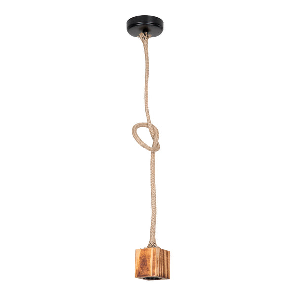 Hängeleuchte Corby E27 Metall Massivholz Juteseil Schwarz / Holzoptik / Jutefarben [lux.pro]