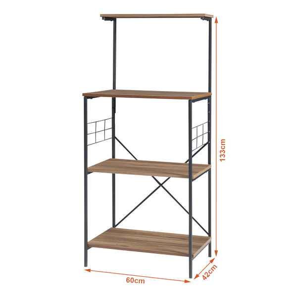 Standregal Billund mit 4 Ablageflächen 133 x 60 x 42 cm Schwarz / Walnuss-Optik [en.casa]
