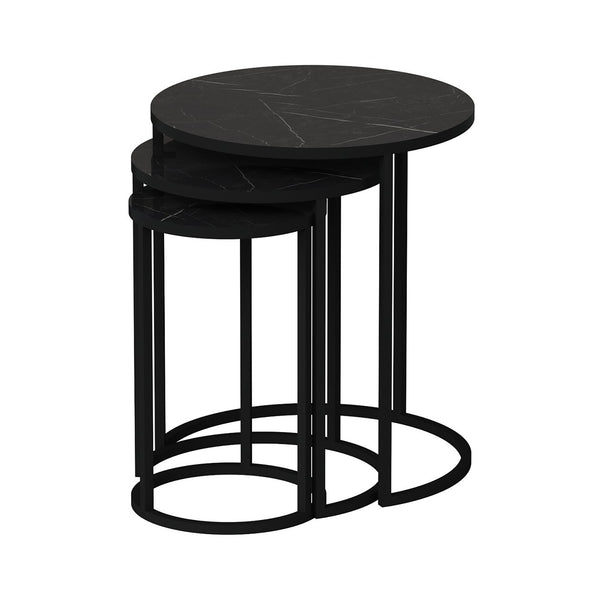 Satztisch Frederiksværk 3er Set Marmoroptik Schwarz [en.casa]