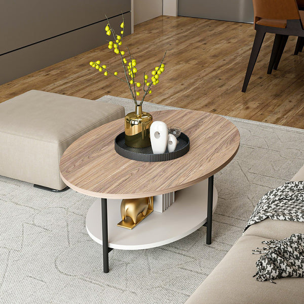 Couchtisch Fredericia mit unterer Ablage Eicheoptik / Weiß [en.casa]
