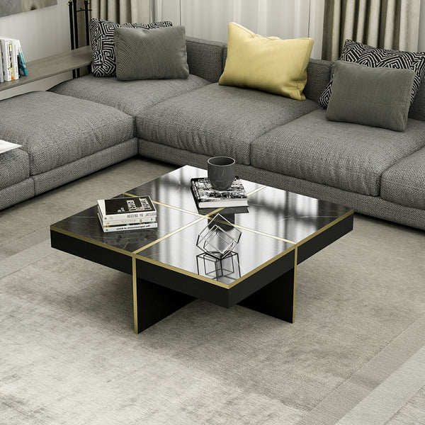 Couchtisch Fjerritslev 35x90x90 cm Marmoroptik Schwarz [en.casa]