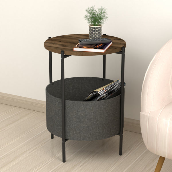 Beistelltisch Hofors 60x43cm Anthrazit / Eichenoptik, antik [en.casa]