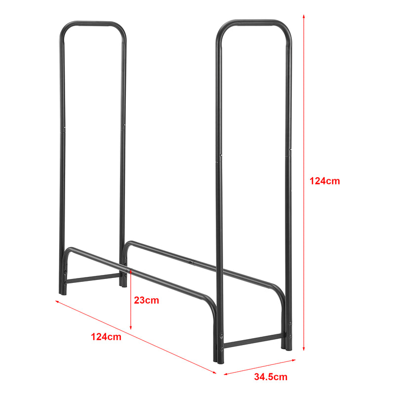 Maßskizze Kaminholzregal Kwethluk Stahl 124x124x34,5cm Schwarz [casa.pro]