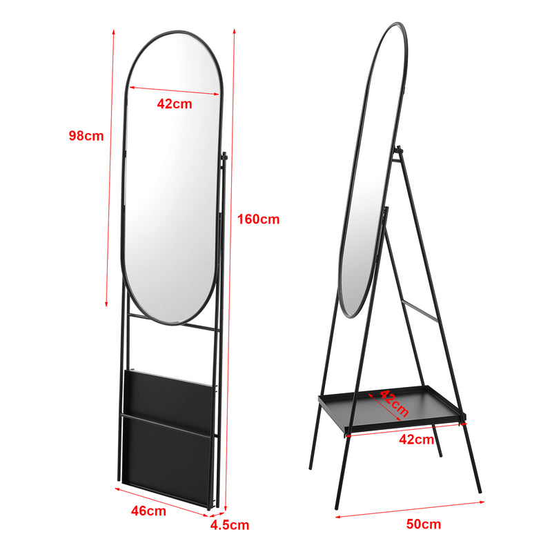 Maßskizze Standspiegel Perano mit Ablage 160 x 46 cm [en.casa]