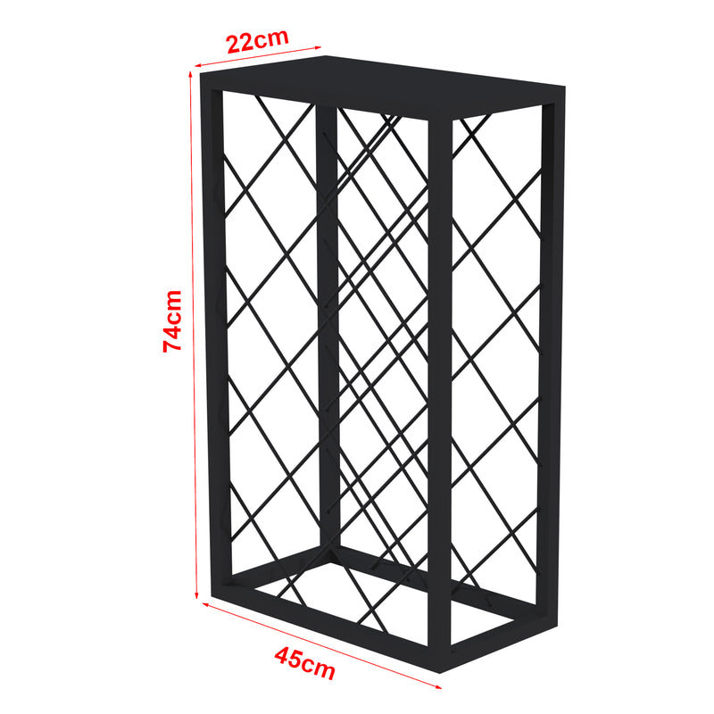 Maßskizze Weinregal Amasia aus Metall 74x45x22 cm Schwarz [en.casa]
