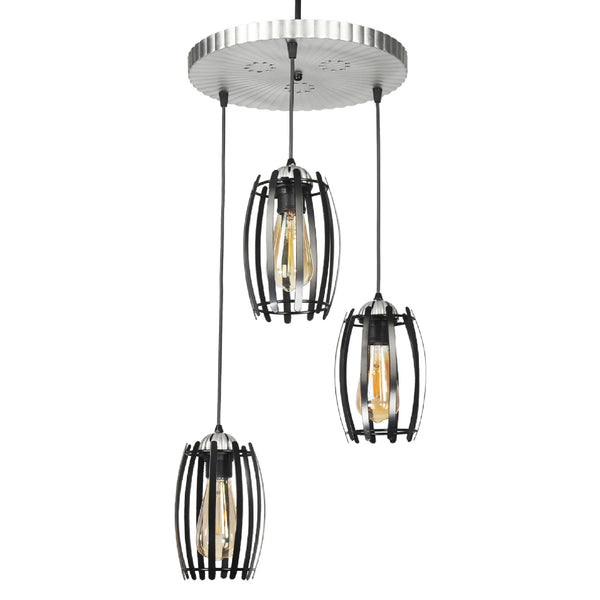 Hängeleuchte Purley 3 x E27 Metall Silberfarben / Schwarz [lux.pro]