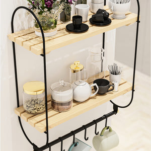 Wandregal Pielavesi mit 6 Haken Schwarz/Natur [en.casa]