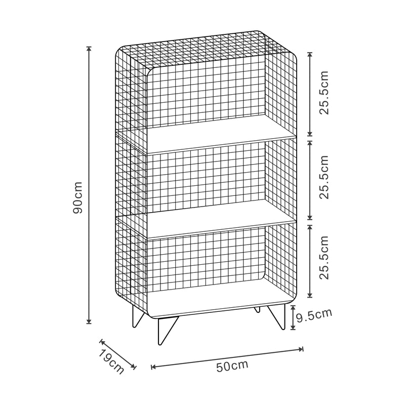 Maßskizze Standregal Volda Metall 90x50x19 cm [en.casa]
