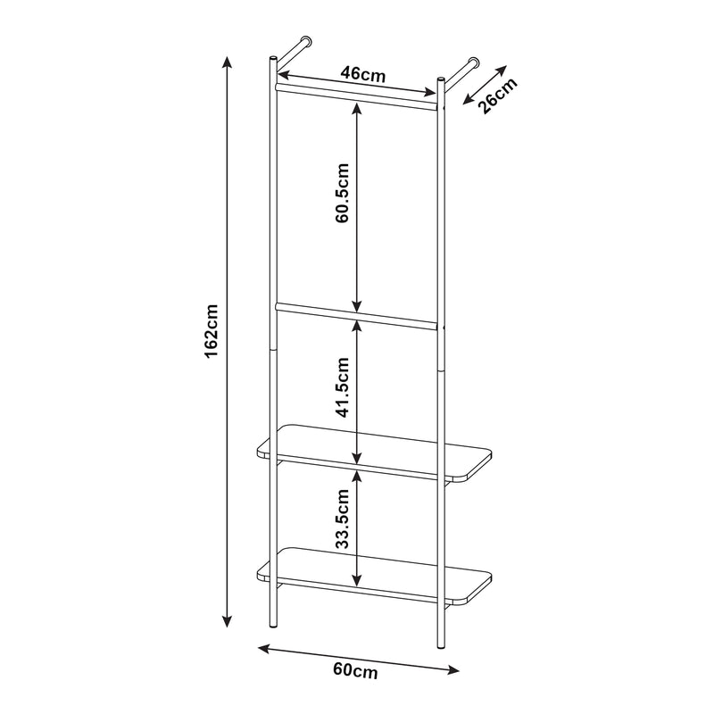 Maßskizze Wandgarderobe Bremanger 162x60x26cm Schwarz [en.casa]