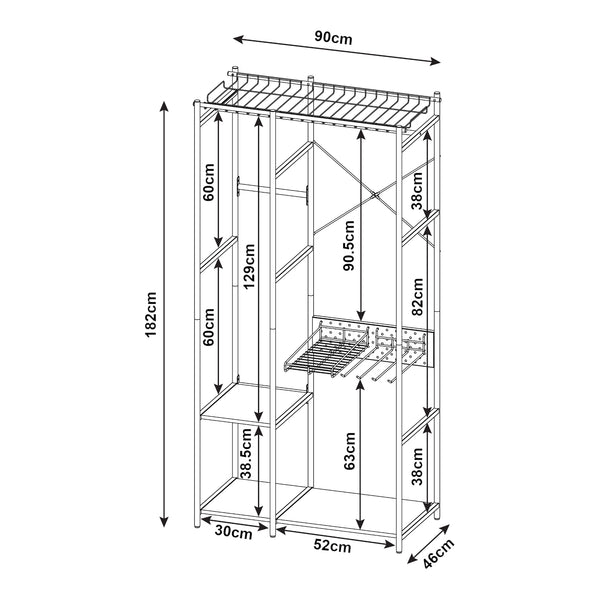 Garderobenständer Brønnøy 182x90x46cm Schwarz [en.casa]
