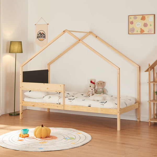 Hausbett Sodankylä 90x200cm mit Ausziehbett Kiefernholz Natur [en.casa]