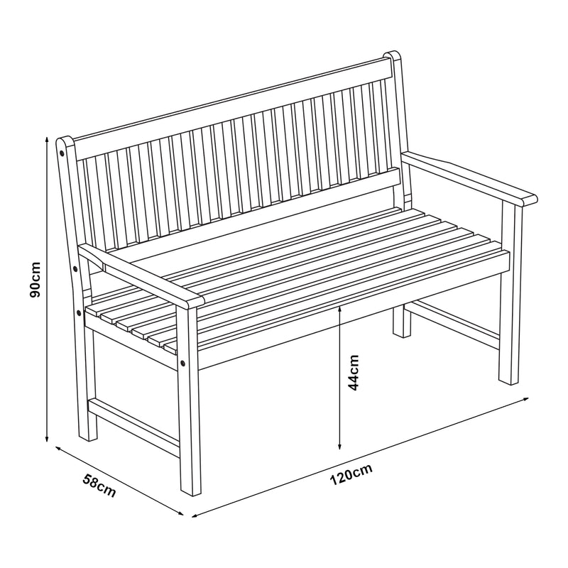 Maßskizze Gartenbank Canzano 120x58x90 cm [casa.pro]