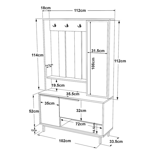 Kompaktgarderobe Kvænangen 78x112x36 cm Eiche/Rattanoptik [en.casa]