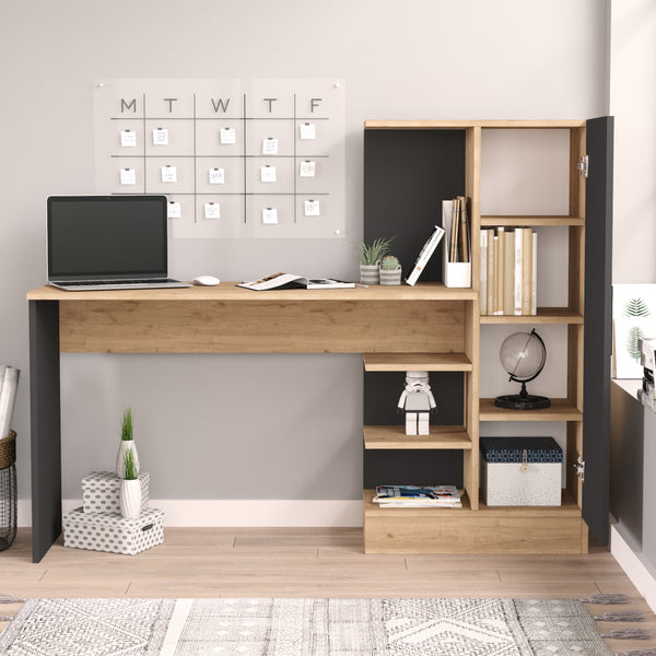 Schreibtisch mit Schrank Varhalo 120x153x40 cm Eichenoptik/Anthrazit [en.casa]
